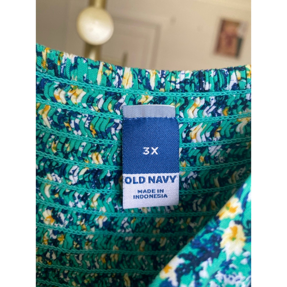 Old Navy Ditsy Floral Dress Mini Smocked Teal Summer Wedding 3X Sleeveless Boho - Picture 4 of 6